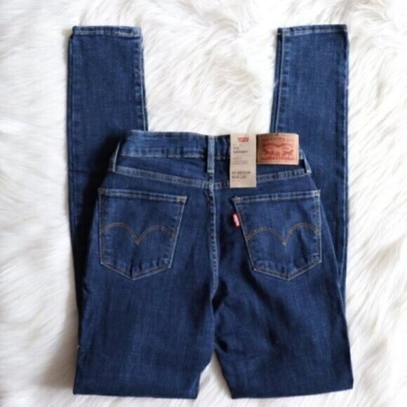 NEW Levis 711 Mid Rise Skinny Jeans Size 24 Dark Blue Wash Distressed - Picture 5 of 6